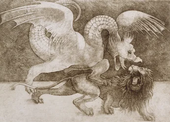 Combat entre un dragon et un lion